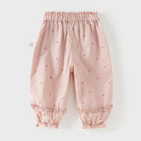 Dave&Bella Toddler Girls Summer Pink/Beige Print Loose Lightweight Soft Jogger Pants