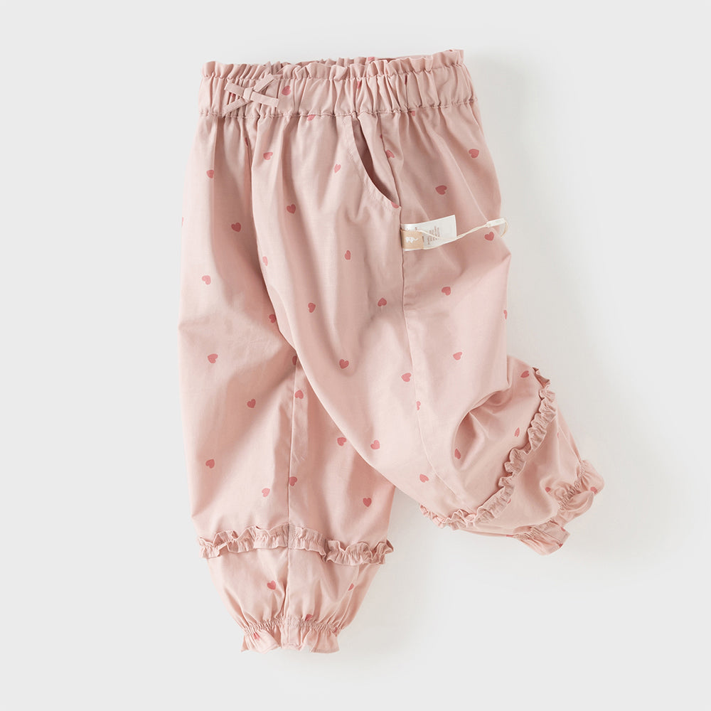 Dave&Bella Toddler Girls Summer Pink/Beige Print Loose Lightweight Soft Jogger Pants