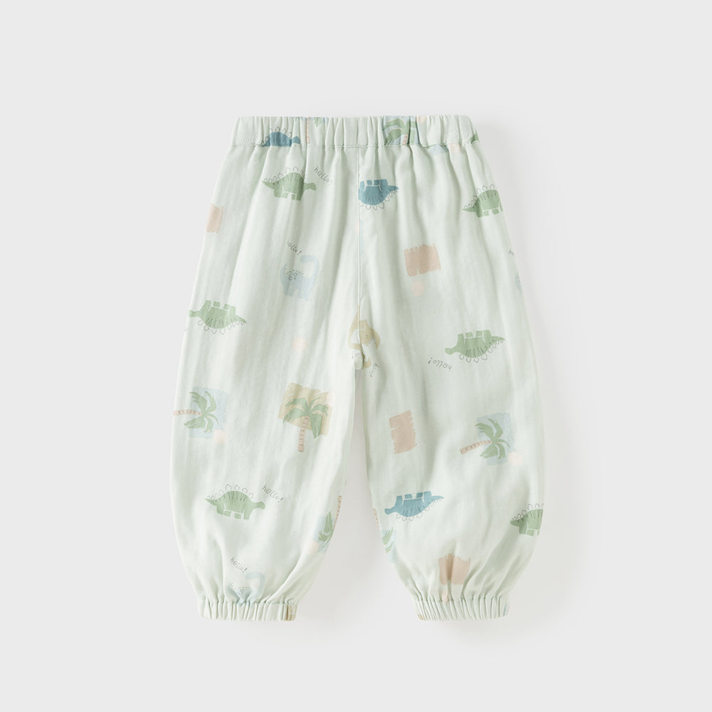 Dave&Bella Toddler Boys Summer Playful Print Green/Green Breathable Loose Jogger Pants