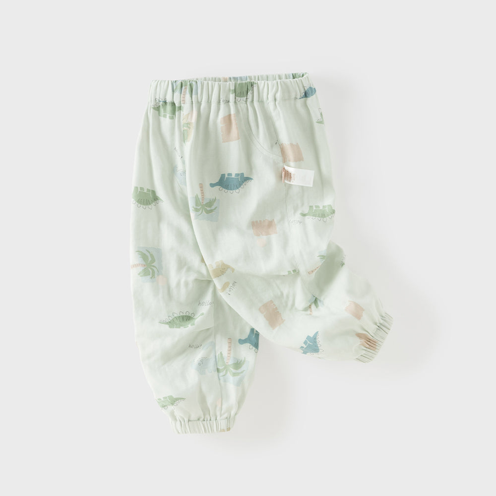 Dave&Bella Toddler Boys Summer Playful Print Green/Green Breathable Loose Jogger Pants