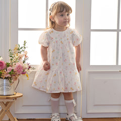 Dave&Bella Summer Toddler Girls Adorable White Print Breathable Cotton Party Dress