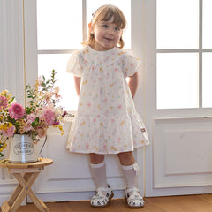 Dave&Bella Summer Toddler Girls Adorable White Print Breathable Cotton Party Dress