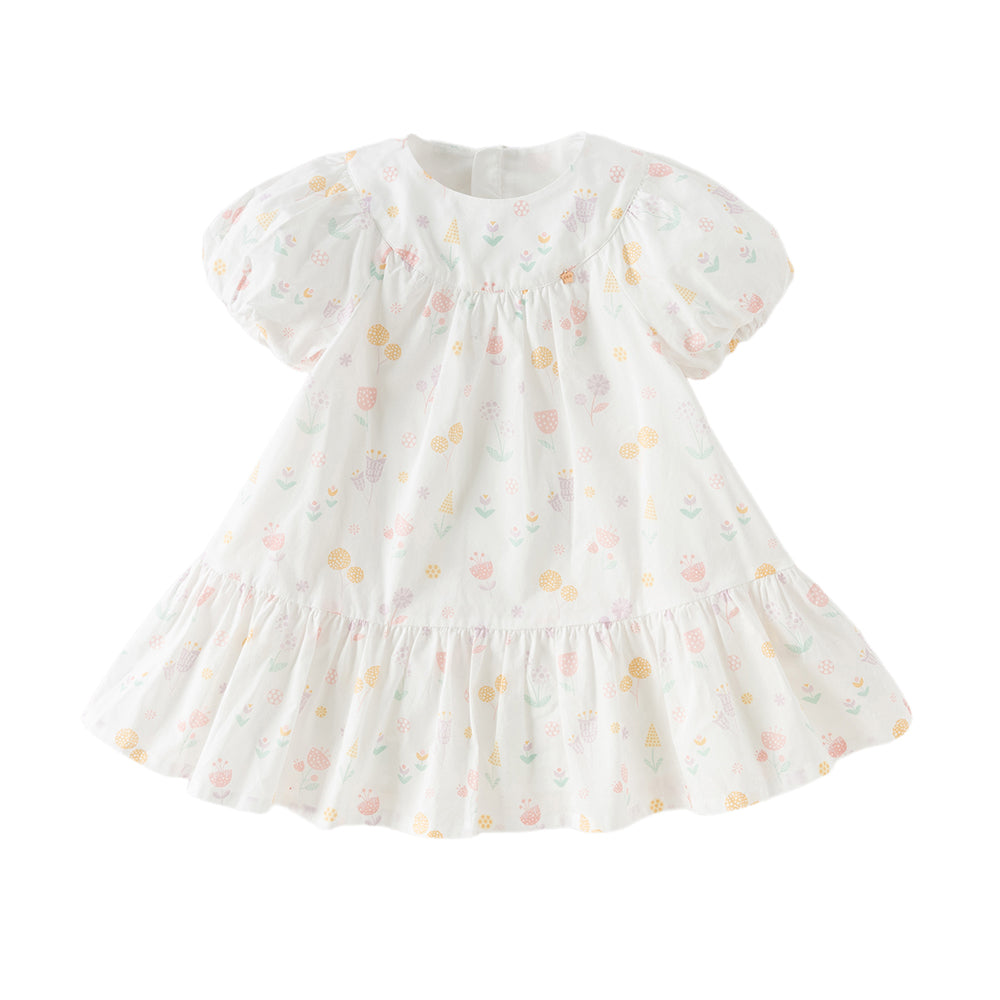 Dave&Bella Summer Toddler Girls Adorable White Print Breathable Cotton Party Dress