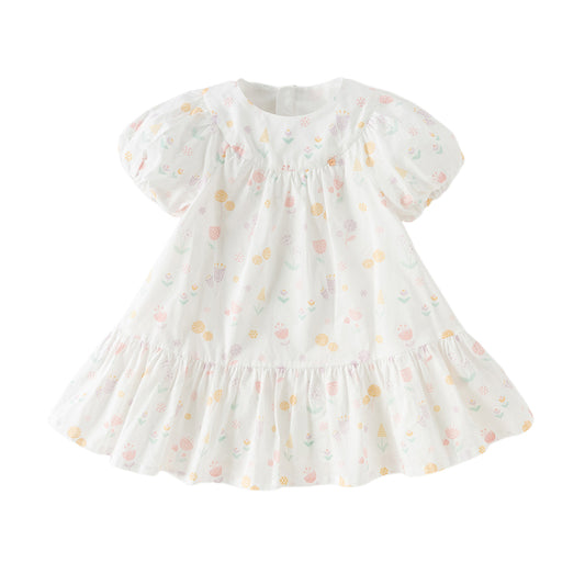 Dave&Bella Summer Toddler Girls Adorable White Print Breathable Cotton Party Dress