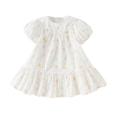 Dave&Bella Summer Toddler Girls Adorable White Print Breathable Cotton Party Dress