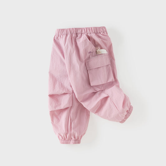 Dave&Bella Kids Girls/Boys Summer Pink/Grey Adjustable-waistband Wide Jogger Pants
