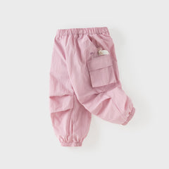 Dave&Bella Kids Girls/Boys Summer Pink/Grey Adjustable-waistband Wide Jogger Pants
