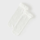 Dave&Bella Children Girls Summer White Breathable Thin Sweet Lace Mid-calf Socks