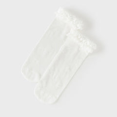 Dave&Bella Children Girls Summer White Breathable Thin Sweet Lace Mid-calf Socks