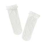 Dave&Bella Children Girls Summer White Breathable Thin Sweet Lace Mid-calf Socks