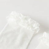 Dave&Bella Children Girls Summer White Breathable Thin Sweet Lace Mid-calf Socks