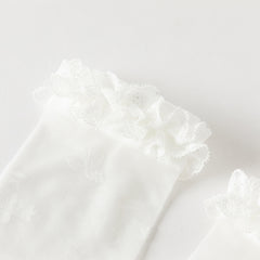 Dave&Bella Children Girls Summer White Breathable Thin Sweet Lace Mid-calf Socks