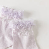 Dave&Bella Children Girls Summer Cute Purple White Soft Mesh Short Socks[Pack of 2]