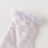 Dave&Bella Children Girls Summer Cute Purple White Soft Mesh Short Socks[Pack of 2]