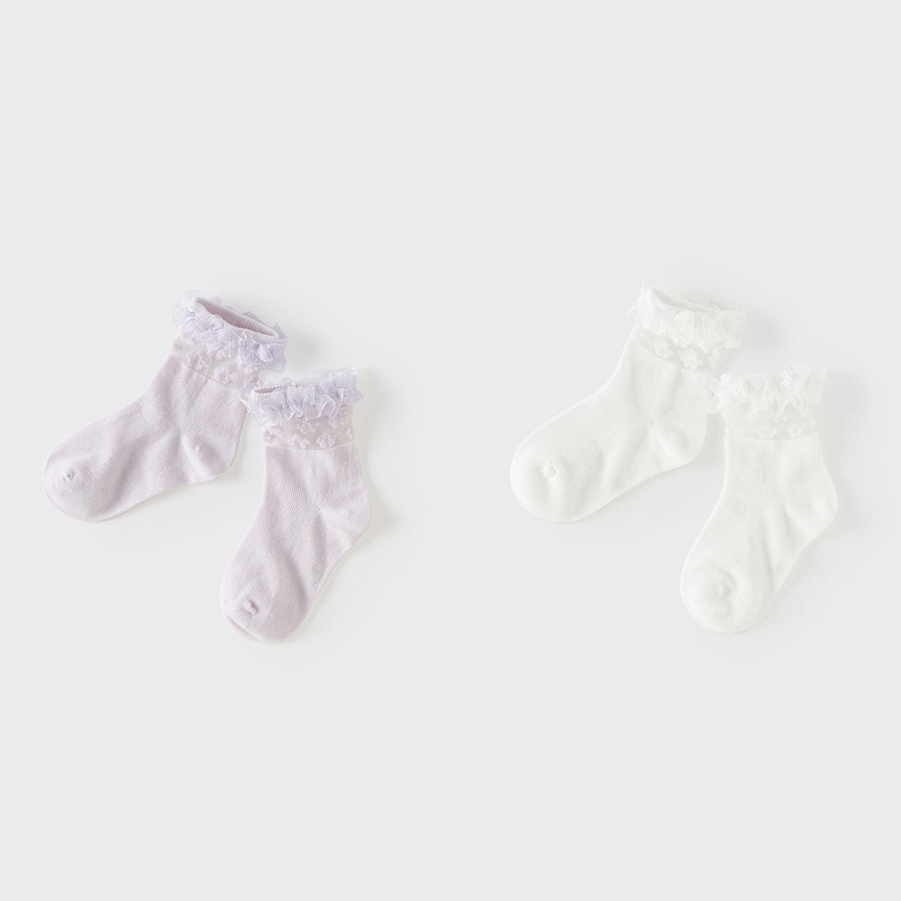 Dave&Bella Children Girls Summer Cute Purple White Soft Mesh Short Socks[Pack of 2]