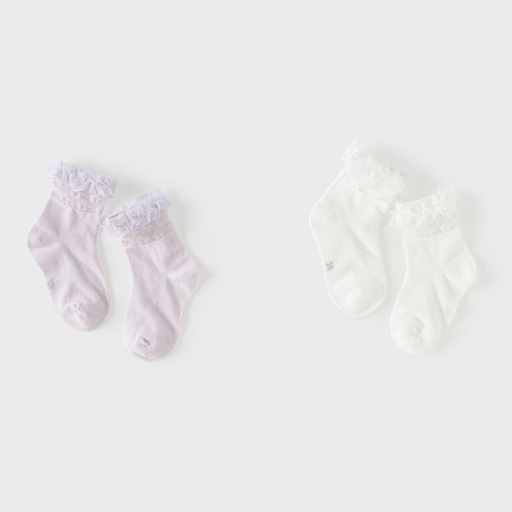 Dave&Bella Children Girls Summer Cute Purple White Soft Mesh Short Socks[Pack of 2]