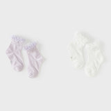 Dave&Bella Children Girls Summer Cute Purple White Soft Mesh Short Socks[Pack of 2]