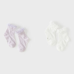 Dave&Bella Children Girls Summer Cute Purple White Soft Mesh Short Socks[Pack of 2]