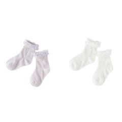 Dave&Bella Children Girls Summer Cute Purple White Soft Mesh Short Socks[Pack of 2]