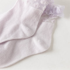 Dave&Bella Children Girls Summer Cute Purple White Soft Mesh Short Socks[Pack of 2]