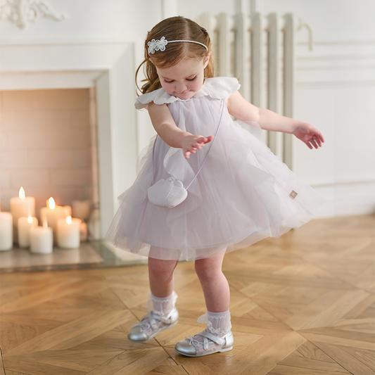 Dave&Bella Summer Toddler Girls Noble Purple Comfortable A-line Mesh Dress(wallet bag)