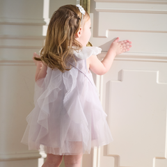 Dave&Bella Summer Toddler Girls Noble Purple Comfortable A-line Mesh Dress(wallet bag)