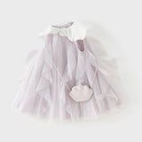 Dave&Bella Summer Toddler Girls Noble Purple Comfortable A-line Mesh Dress(wallet bag)