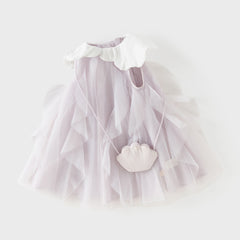 Dave&Bella Summer Toddler Girls Noble Purple Comfortable A-line Mesh Dress(wallet bag)