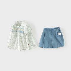 Dave&Bella Summer Toddler Girls Cotton Floral Print Casual Top Short Outfit Sets