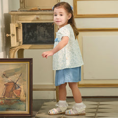 Dave&Bella Summer Toddler Girls Cotton Floral Print Casual Top Short Outfit Sets