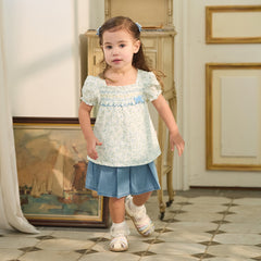 Dave&Bella Summer Toddler Girls Cotton Floral Print Casual Top Short Outfit Sets