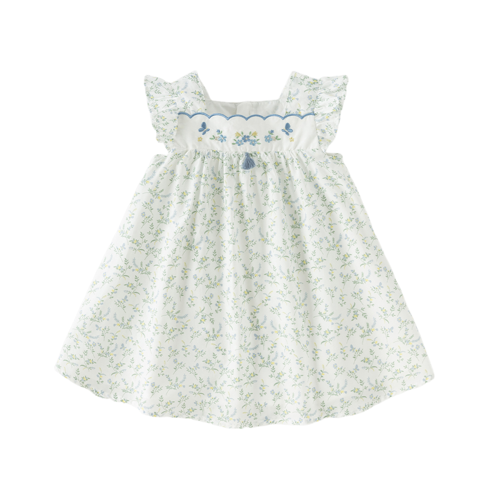 Dave&Bella Summer Toddler Girls Floral Print White Breathable Cotton A-line Slip Dress