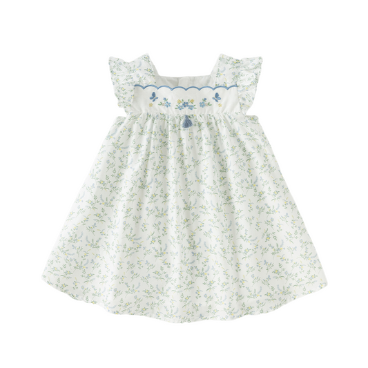 Dave&Bella Summer Toddler Girls Floral Print White Breathable Cotton A-line Slip Dress