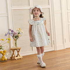 Dave&Bella Summer Toddler Girls Floral Print White Breathable Cotton A-line Slip Dress