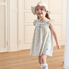 Dave&Bella Summer Toddler Girls Floral Print White Breathable Cotton A-line Slip Dress