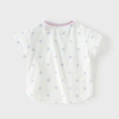 Dave&Bella Summer Toddler Girls Cute Blue Dots Strawberry Print Soft Cotton T-shirts