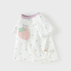 Dave&Bella Summer Toddler Girls Cute Blue Dots Strawberry Print Soft Cotton T-shirts