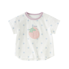 Dave&Bella Summer Toddler Girls Cute Blue Dots Strawberry Print Soft Cotton T-shirts