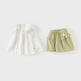 Dave&Bella Summer Toddler Girls White Sleeveless Cute Fruit Embroidery Soft Cotton Sets
