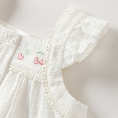 Dave&Bella Summer Toddler Girls White Sleeveless Cute Fruit Embroidery Soft Cotton Sets