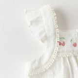 Dave&Bella Summer Toddler Girls White Sleeveless Cute Fruit Embroidery Soft Cotton Sets