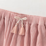 Dave&Bella Summer Kids Girls Sweet Pink Adjustable-waist Straight-leg Wide Soft Long Pant