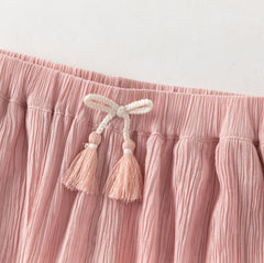 Dave&Bella Summer Kids Girls Sweet Pink Adjustable-waist Straight-leg Wide Soft Long Pant