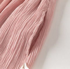 Dave&Bella Summer Kids Girls Sweet Pink Adjustable-waist Straight-leg Wide Soft Long Pant