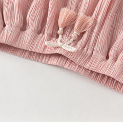 Dave&Bella Summer Kids Girls Sweet Pink Adjustable-waist Straight-leg Wide Soft Long Pant