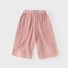 Dave&Bella Summer Kids Girls Sweet Pink Adjustable-waist Straight-leg Wide Soft Long Pant