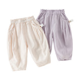 Dave&Bella Toddler Girls Summer Gentle Apricot/Purple Lightweight Wide Comfortable Pants
