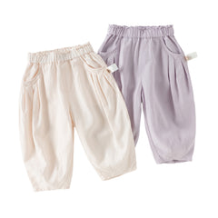 Dave&Bella Toddler Girls Summer Gentle Apricot/Purple Lightweight Wide Comfortable Pants