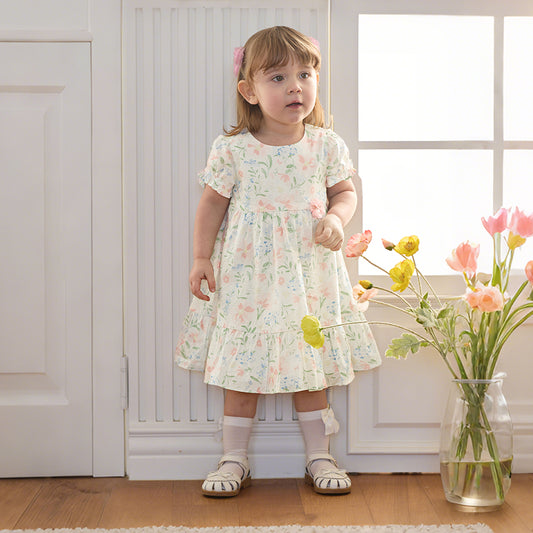 Dave&Bella Summer Toddler Casual Floral Print Comfortable Cotton Party Dress