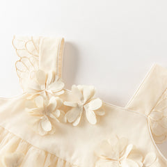 Dave&Bella Summer Toddler Girls Light Yellow Elegant Spaghetti Strap Mesh Princess Dress